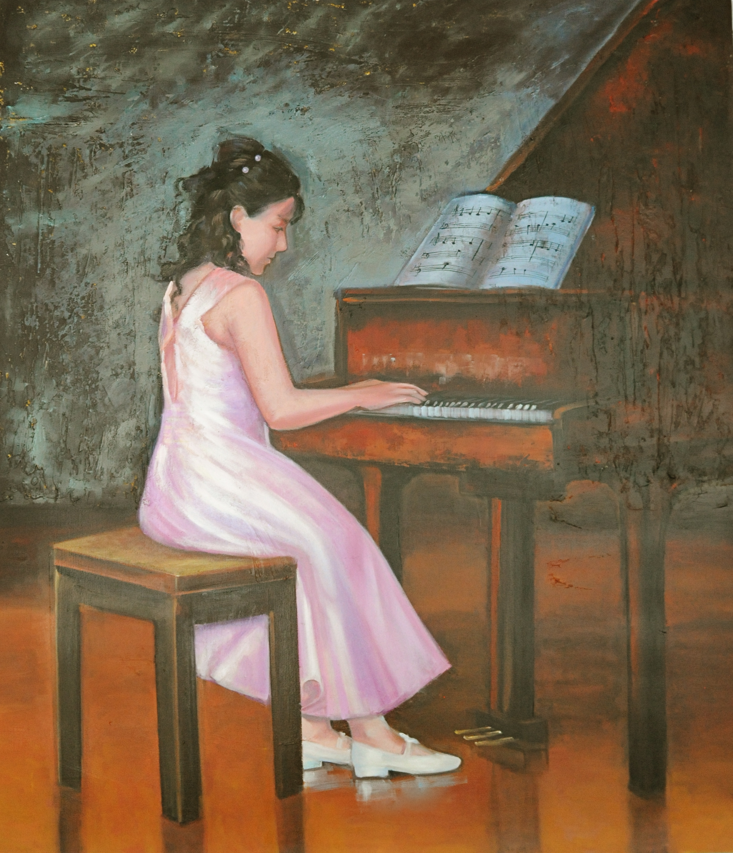 little girl playing piano painting